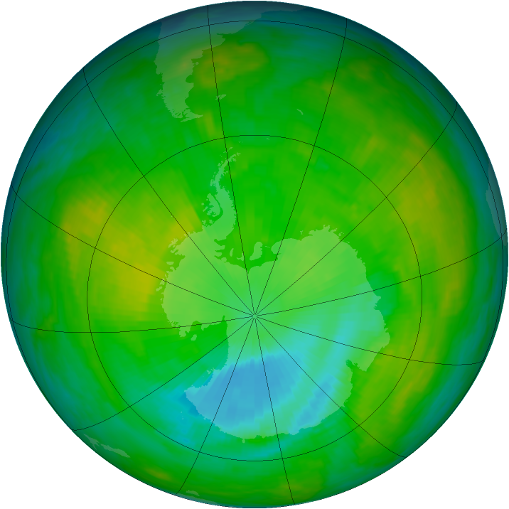 Antarctic ozone map for 13 December 1984